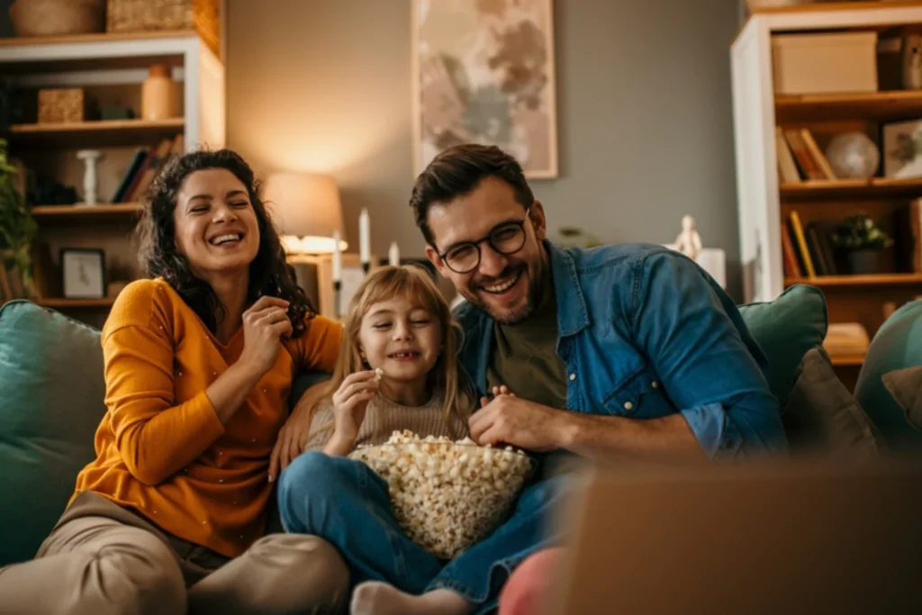 Canadian family watching IPTV Canada in 4K on their Smart TV